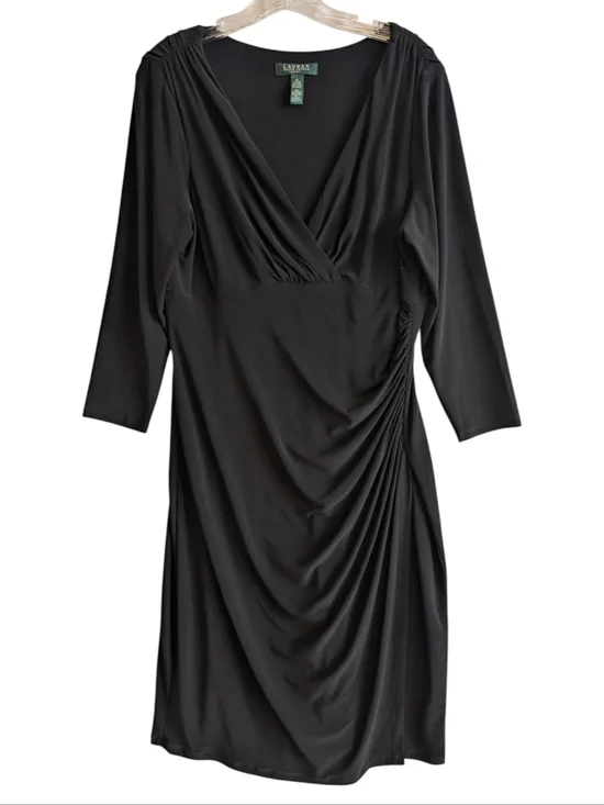 Lauren Ralph Lauren Black Wrap Bodycon Classic Dress Sz 12 - Picture 1 of 6